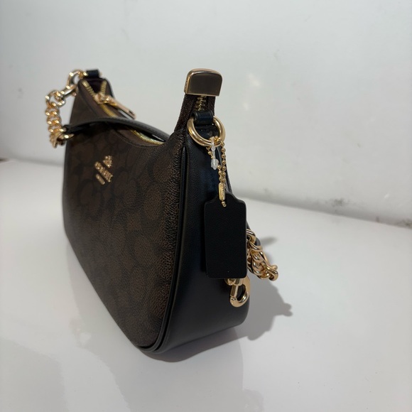 Coach Black and Brown Shoulder Bag with Gold Accents - Picture 3 of 6